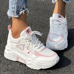 Schuhe 2023 neuer Buchstaben Grafik Schnürung Frontkeil Sneaker Frauen atmen dicke untere Schuhe Schnürkopplung Flache Freizeit Schuhe draußen Mode