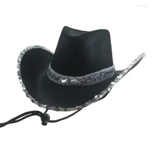 Basker modes paljett cowboy hatt för män kvinnor vintage bred brim panama performance prom party accessoarer
