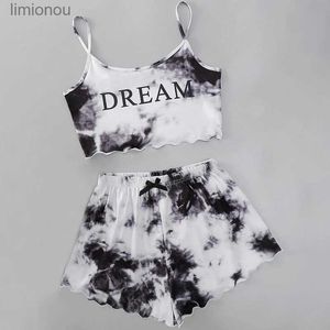 Pijamas femininos nova moda tie dye sexy camisola solta shorts esportes casa de duas peças terno feminino c24319