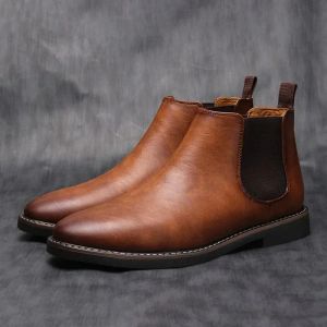 Boots varumärke mäns chelsea stövlar mode läder ankel stövlar brittiska avslappnade korta stövlar retro plattform boot big size46 zapatos hombres