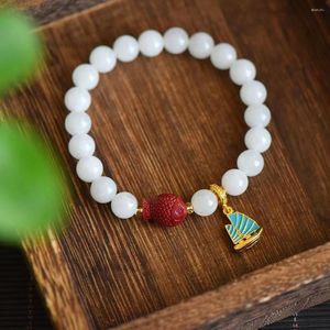 Strand Hetian Jade Round Beads 8mm con smalto rame liscio a vela multitron-treutà Bracciale Bracciale 9414#