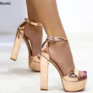 الصنادل Rontic Handmade Fashion Women Platform Sandals للجنسين براءات اختراع جلدية الكعب المفتوح إصبع القدم Pretty Gold Club Shoes US 520