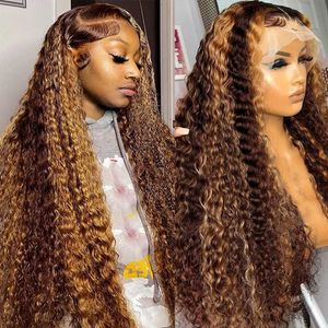Synthetic Wigs Synthetic Wigs Highlight Wig Human Hair 13x4 Honey Blonde Water Wave Lace Front Wigs For Women Human Hair 30 Inch Loose Deep Wave Frontal Wig 240327