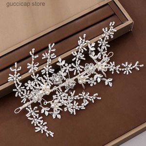 Diademi Argento Colore Cristallo Perla Fascia per capelli da sposa Tiara Copricapo da sposa Fascia per capelli Testa Gioielli per capelli Accessori per capelli da sposa Fatti a mano Y240319