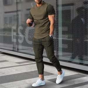 Mens Tracksuit Set Trousers Outfits 2 Piece 3D Printed Summer Short Sleeve T Shirt Casual Street Trend Man Clothing 240312