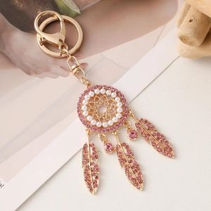Keychains Cute Hollowed Out Dream Net Feather Key Chain Cherry Keychain Bag Pendant Car Ring Gifts
