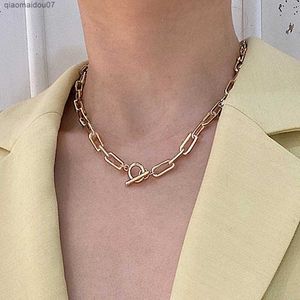 Pendant Necklaces IPARAM Thick Chain Toggle Clasp Necklaces Mixed Linked Circle Necklaces for Women Minimalist Choker Necklace Hot JewelryL2403L2403