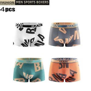 Cuecas 4pcs moda homens calcinha sem costura letra impressa cuecas respirável homem roupa interior plus size masculino boxer calzoncillo hombre quente 24319