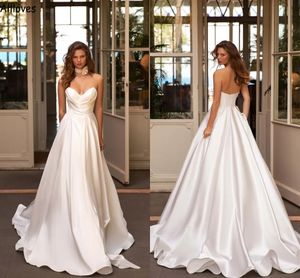 Elegant Satin Boho Beach A Line Wedding Dresses For Women Sexy Sweetheart Open Back Bride Gowns Plus Size Sweep Train Vestidos De Novia Modest Simple Robes YD