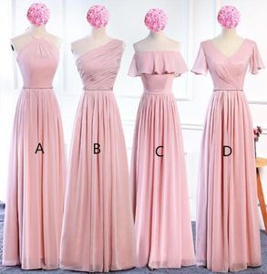 Blush Pink Szyfonowe Długie sukienki druhny koronkowe 2020 bohemijska sukienka druhna Długość podłogi Sukienki dla gości 9006428
