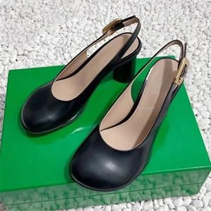 Sandali Primavera Estate Tondo Tacco alto Slingback Donna Nudo Nero Vera pelle Moda Stile semplice Party Donna 2024