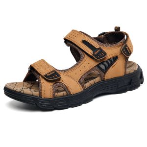 Stiefel Herren echte Leder Sandalen Strandschuhe weiche Fahrschuhe Schuhe Sommermann Sandalen echte Lederschuhe