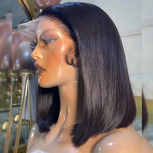 Синтетические парики Синтетические парики Bone Straight Bob HD Парики на шнурке Человеческие волосы Бразильские предварительно сорванные 250 Плотность Прозрачный кружевной фронтальный парик для женщин 240329