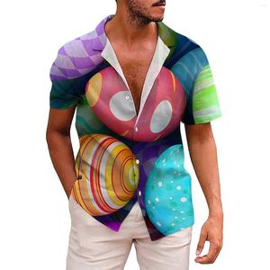 Camisas casuais masculinas Mens 60s Roupas Retro Páscoa Ovo Imprimir Manga Curta Camisa Masculina Primavera e Verão T para Homens