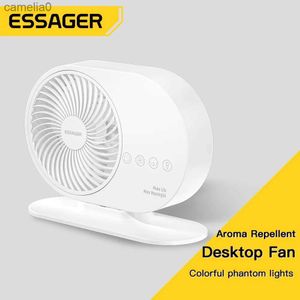 Ventiladores elétricos Essager Ventilador de mesa de 3 velocidades Ventilador de mesa Velocidade Ultra silencioso Potente Mini 70 Girar Controle de voz inteligente para viagens de escritório domésticoC24319