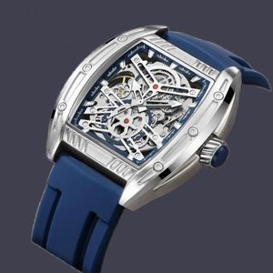 Orologi di design cinturino in caucciù blu quadrante in vetro zaffiro orologio da polso da uomo in acciaio inossidabile con fibbia ad ardiglione orologio scheletrato quadrato squisito orologio di lusso sb060 C4