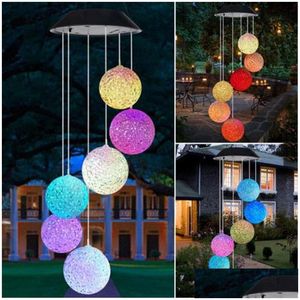 Other Event Party Supplies 6Leds Ball Hanging Mticolor Solar Wind Chimes Decorative Led Light For Window Garden Wedding Drop Deliv Dhnst