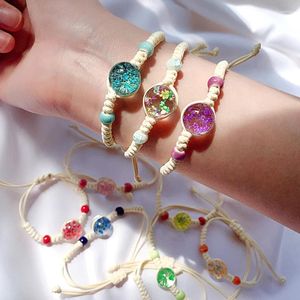 Браслеты-подвески из сушеных цветов, стеклянный шариковый браслет для женщин и девочек, богемный регулируемый браслет из веревки для пар, браслеты, ювелирные изделия, подарки