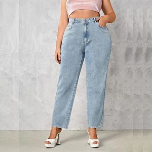 Plus Size Damen Jeans Herbst Dunkelblau 175cm hoch dehnbar und locker waschend gerade 6XL 100Kgs Curve Lady Thin Lady Denim Hose 240315