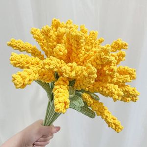 Decorative Flowers Knitted Flower Wheat Ears Bouquet Knitting Crochet Woven Plants Handmade Artificial Barley Wedding Party Home Decoration