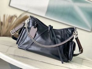 CarryAll Cargo Designer Pequenas Mulheres Bolsas Cera de Óleo Preto Macio Lambskins Couro Sacola de Compras Sacos Compostos Polonês Prata Hardware Correntes Totes Bolsa de Moda