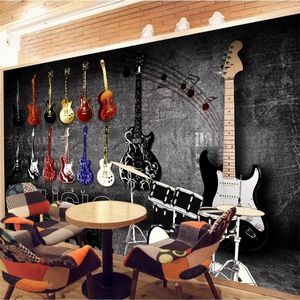 Wallpapers personalizado grande pintor de parede americano retro vintage instrumento musical tijolo fundo europeu papel de parede