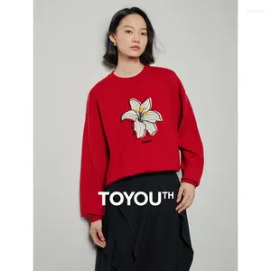 Women's Knits TOYOUTH Women Sweater 2024 Spring 3D Flower Embroidery Long Sleeve Round Neck Loose Knitwear Pullover As Gift