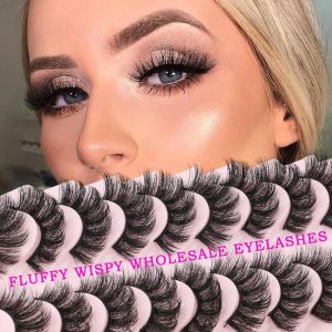 Ögonfransar grossist 100 par 3d faux mink ögonfransar naturliga tjocka ryska strip fransar dramatiska falska fransar makeups förlängning faux cils