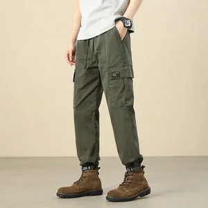 Men's Pants Spring Autumn Elastic High Waisted Shirring Solid Pockets Letter Harlan Casual Sports Lantern Bound Trousers Vintage