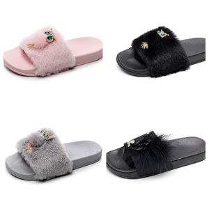 2024 GAI Designer Slippers Pink Grey Women's Summer Heel Sandals Quality Fashion Plush slippers Ultra bright white thick sole sandals with cute fur