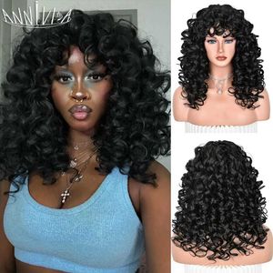 Synthetic Wigs Cosplay Wigs Black Curly Wig With Bangs Long Curly Afro Wigs for Women Synthetic Fiber Glueless Hair for Daily Use Party Halloween Cosplay 240327