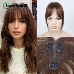 Franja extensões de cabelo humano franja real natural virgem europeu cabelo toppers para mulheres marrom clipe em bang clipes retos ar hairpieces