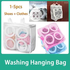 Çamaşır çantaları 1-5pcs ayakkabı yıkama asılı çanta kuru spor ayakkabı örgü ev kıyafetlerini kullanarak net yıkama koruma