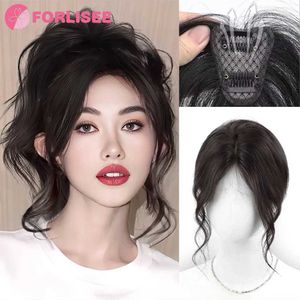 Syntetiska peruker Bangs Forlisee Liu Hai Wig Womens Natural Poew Sense of Atmosphere Dragon Beard Liu Hai Imitation Human Hair Fluffy Wig Bit 240328 240327