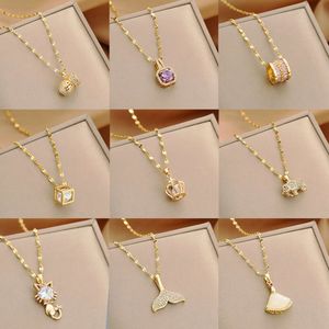 Collana in acciaio al titanio intarsiato con diamanti dorati in stile coreano - Catena alla clavicola con pendente ad H alla moda da donna