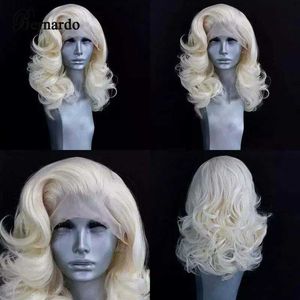 Syntetiska peruker Syntetiska peruker Bernardo Syntetiska spetsar Front Wigs White Short Body Wave For Black Women Gluless Wig Wig With Natural Hairline Baby Hair Cosplay 240327