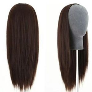 30inch uzun uzun ipeksi düz insan saçı yarım peruk kahverengi renk yumuşak remy Hint saç 3/4 makine moda kadınlar için insan saç perukları%150 yoğunluk