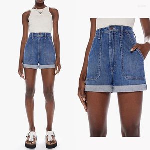 Kvinnors shorts kvinnor hög midja denim 2024 mode casual rak kant curl