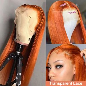 40 Inch Ginger Orange 13x4 Straight Lace Frontal Wig Transparent Lace Front Human Hair Wigs Brazilian 13x6 HD Lace Frontal Wigs259%