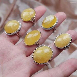 Cluster Rings Natural Amber White Copper Silver Plated Men's Women's Couple Ring Hand Jewelry Adjustable Fresh GoodsBague Homme