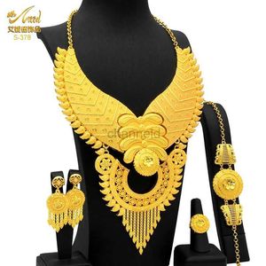 Bangle Aniid African 24K Gold Plated Ladies Jewelry Set Dubai Wedding Bride Wife Gift 2022 Trend Large Luxury Wholesale Jewelry Set 240319