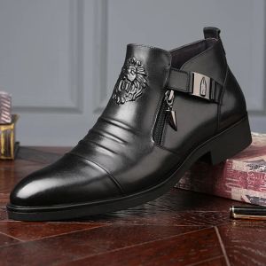 Botas de boots de couro duplo masculino Botas de couro britânicas redondos de dedo de pé sem letra