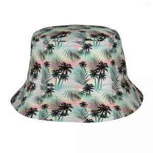 Basker Coconut Tree Bucket Hat Resort Style Harajuku Fisherman Caps Soft Fold Fishing Visor Hatts for Unisex Retro Custom DIY CAP