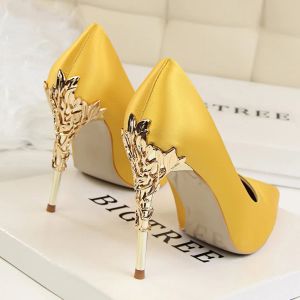 Сапоги металл резные тонкие каблуки высокие каблуки насосы женская обувь 2020 сексуальные заостренные пальцы женские туфли модные конфеты цветы свадебная обувь женщина