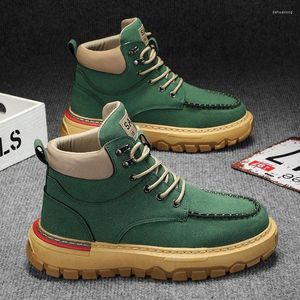 Walking Shoes Autumn Winter Green Men's Work Boots Comfortable Suede Leather Men Lace-up Platform Ankle For Man Botas Para Hombre