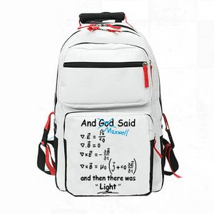 Maxwell-Gleichungen-Rucksack und God Said-Tagesrucksack, Physik-Schultasche, Mathe-Druck-Rucksack, lässige Schultasche, weiß-schwarzer Tagesrucksack