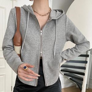 Kvinnors hoodies 2024 Kvinnor våren långärmad mode bomulls huva tröja zip design cardigans outwear