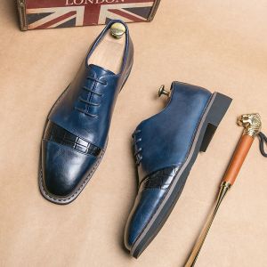 Shoes Men Dress Shoes Wedding Handmade Brown Vintage Blue Derby Shoes Men Black Blue Laceup Round Toe Business