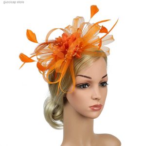 Tiaras Noble And Elegant Ladies Mysterious Quality ORANGE-Color Feather Fascinator Headband Used for wearing at weddings or parties Y240319