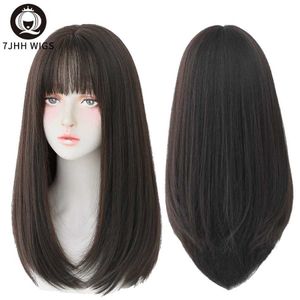 Syntetyczne peruki koronkowe peruki 7jhh długie proste włosy z grzywką syntetyczne peruki dla dziewcząt Najnowsze fryzury modne czarne szydełkowe włosy imbirowe peruka 240329